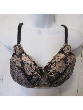 Lunaire Bra 36DD Black Pink Lace Barbados Underwire Back Closure 254-11